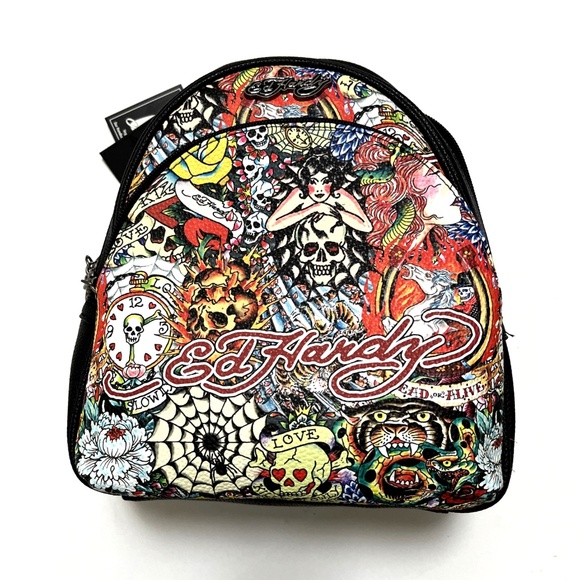 NWT Original ED HARDY Small Backpack Tattoo Americana Skull Heart Tiger Snake main image 8